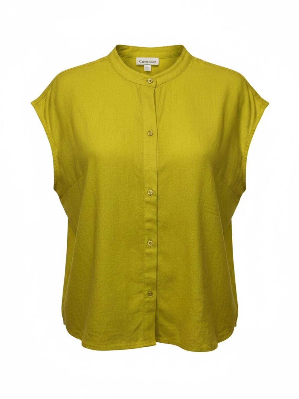 Calvin Klein Women's Yellow-Green Cap Sleeve Button Front Top | M (/L)